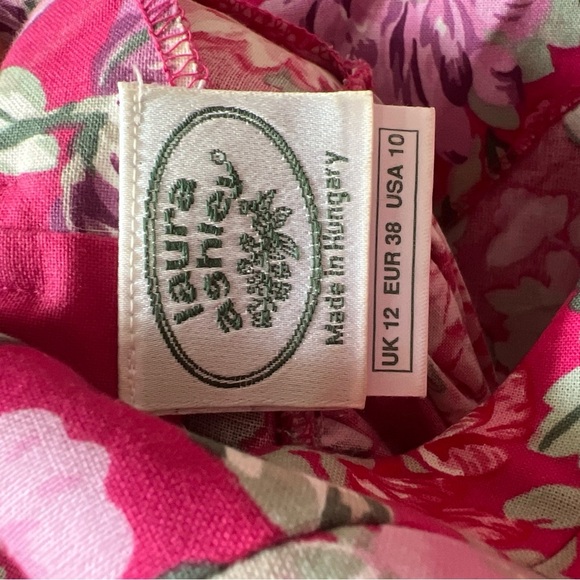 VTG Laura Ashley Floral Midi Dress Cottagecore Sz 10 Pink Puff Sleeves Low Back - Picture 7 of 8